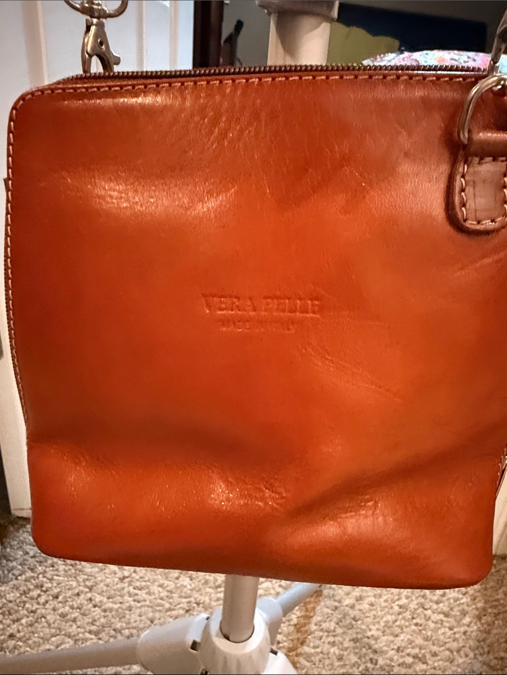 Vera Pelle Warm Orange Leather Crossbody Bag